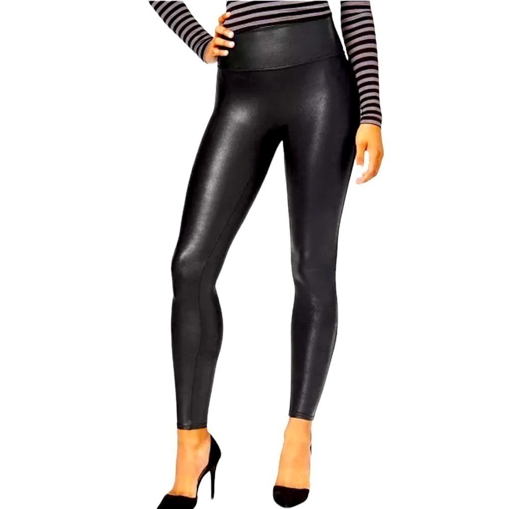 SPANX FAUX LEATHER BLACK LEGGINGS SZ XS